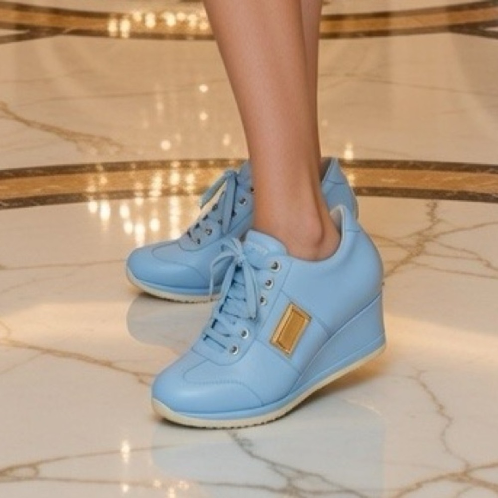 Dolce & Gabbana Women's Light Blue Wedge Sneakers, Size 7.5 (38 European)